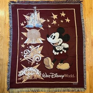 NEW Walt Disney World Mickey Mouse Throw Blanket Tapestry Cotton EPCOT 50x60